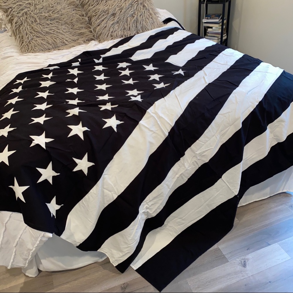 Large black & white American flag tapestry